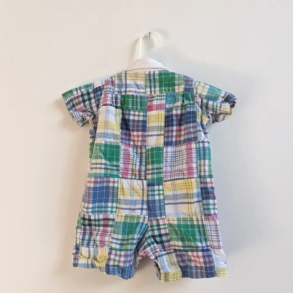 Ralph Lauren Romper Baby Boys Sz 9m Patchwork Polo Preppy